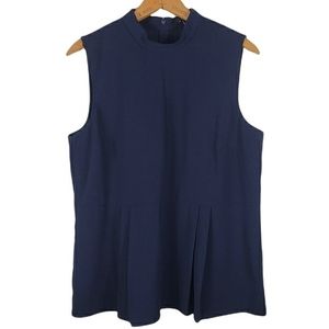 Ann Taylor Mock Neck Navy Blue Sleeveless Top